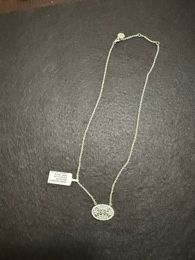 Delicate Silver Oval Crystal Pendant Necklace